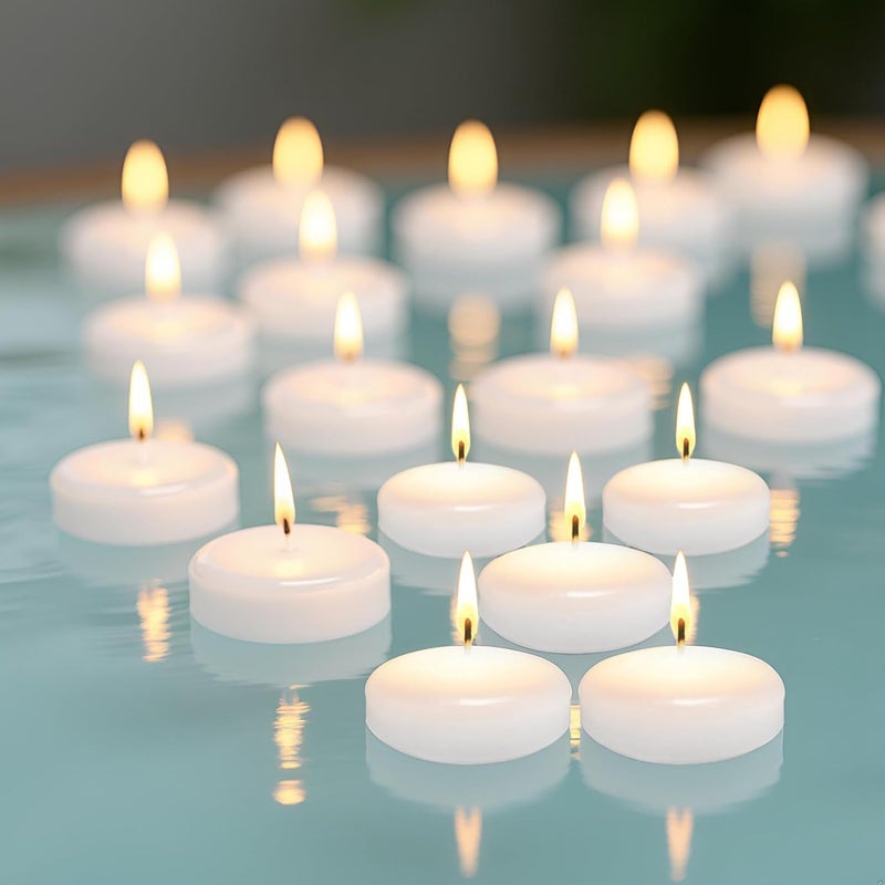 OSHINE 12 Pack Floating Candles: White 2 Inch Round Unscented Floating Candles for Wedding Centerpieces, Parties, Vase Fillers and Bath Tub - Image 1